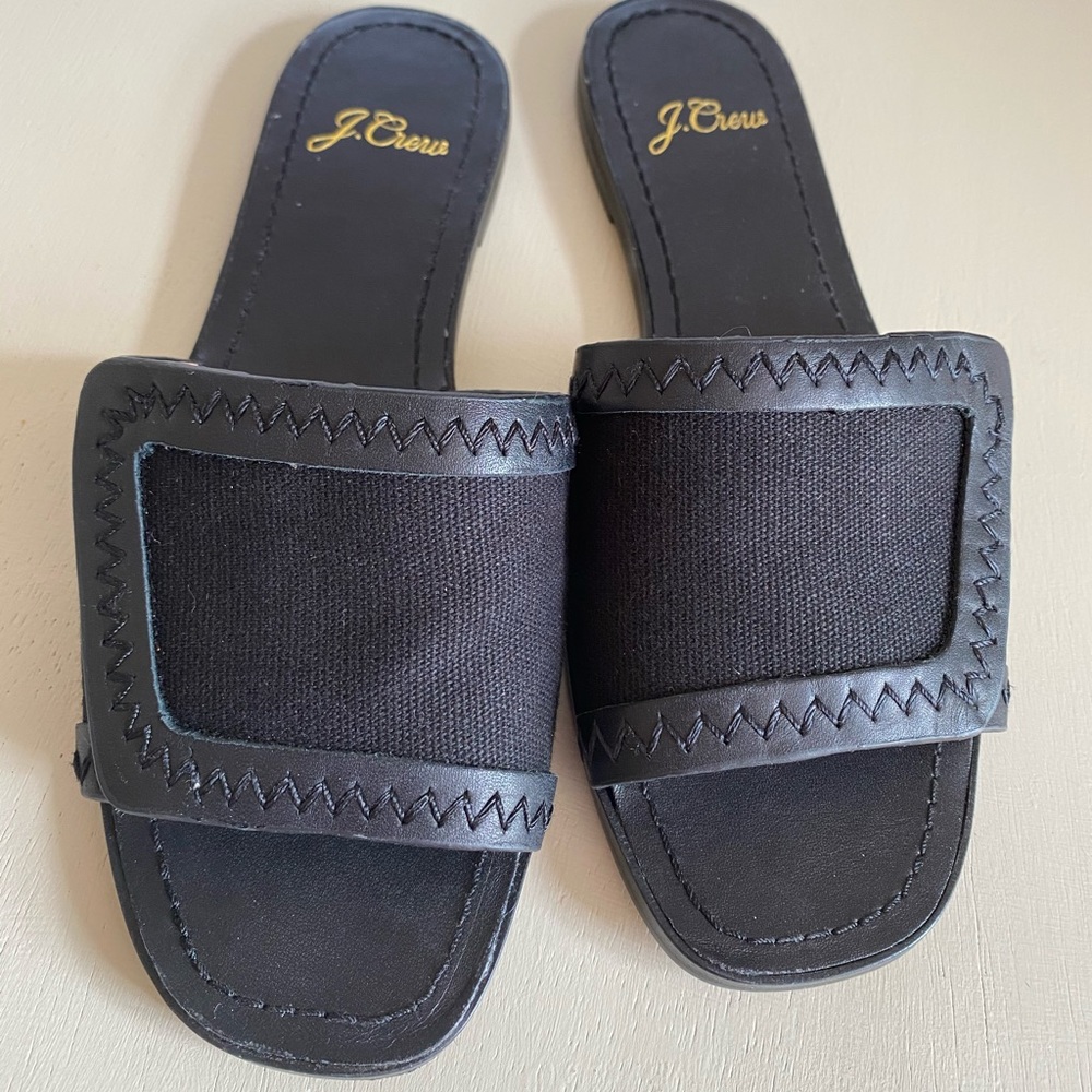 J Crew Black Flat Sandals Mule sz 5